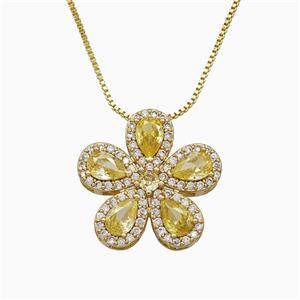 Copper Flower Neckace Pave Zirconia Crystal Glass Gold Plated, approx 20mm, 1mm, 46cm length
