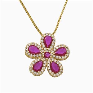 Copper Flower Neckace Pave Zirconia Crystal Glass Gold Plated, approx 20mm, 1mm, 46cm length