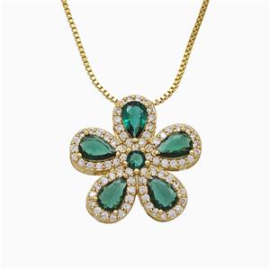 Copper Flower Neckace Pave Zirconia Crystal Glass Gold Plated, approx 20mm, 1mm, 46cm length