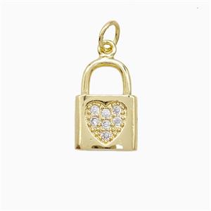 Copper Lock Pendant Pave Zirconia Heart 18K Gold Plated, approx 10-15mm