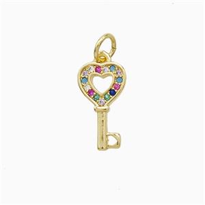 Copper Key Pendant Pave Zirconia 18K Gold Plated, approx 8-14mm