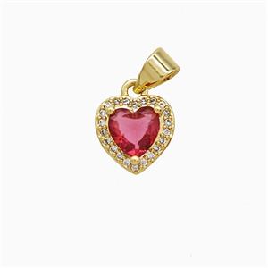 Copper Heart Pendant Pave Zirconia Red Crystal Glass 18K Gold Plated, approx 9.5mm