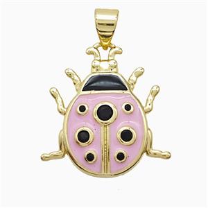 Copper Ladybug Pendant Pink Enamel Gold Plated, approx 19-20mm