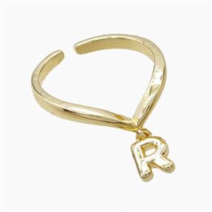 Copper Ring With Letter-R Gold Plated, approx 6-7mm, 18mm dia