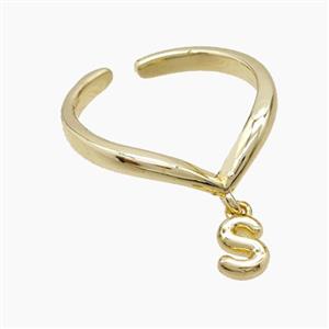 Copper Ring With Letter-S Gold Plated, approx 6-7mm, 18mm dia