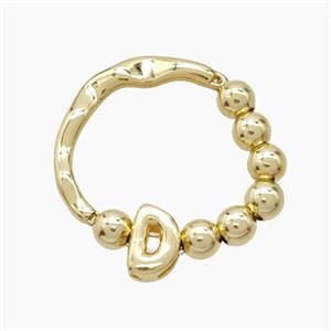 Copper Ring With Letter-D Gold Plated, approx 6-7mm, 18mm dia