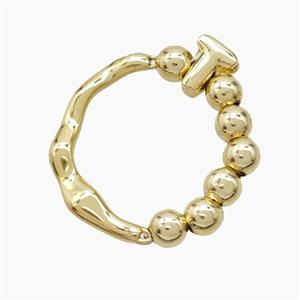 Copper Ring With Letter-T Gold Plated, approx 6-7mm, 18mm dia