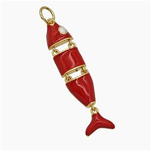 Copper Fish Pendant Red Enamel Gold Plated, approx 7-30mm