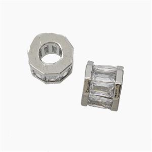 Copper Tube Beads Pave Zirconia Large Hole Platinum Plated, approx 7-9mm, 4mm hole