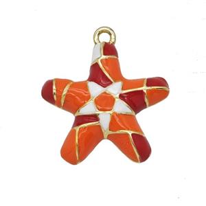 Copper Star Pendant Red Enamel Gold Plated, approx 18mm