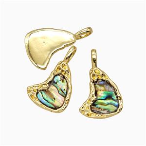 Copper Slice Pendant Pave Abalone Shell 18K Gold Plated, approx 12-15mm