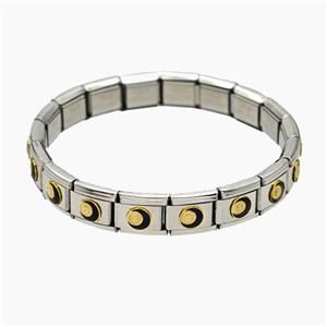 Raw Stainless Steel Module Bracelet With Moon Enamel, approx 9-10mm, 17cm length