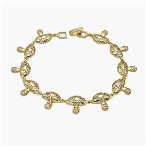 Copper Mushroom Bracelet Pave Zirconia Gold Plated, approx 13mm, 19cm length