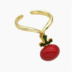 Copper Rings Pave Red Pearlized Resin Tomato Gold Plated, approx 12-14mm, 18mm dia