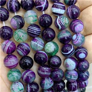 Natural Stripe Agate Beads Purple Green Dye Smooth Round, approx 8mm