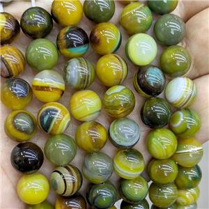 Natural Stripe Agate Beads Olive Dye Smooth Round, approx 10mm