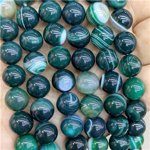 Natural Stripe Agate Beads Green Dye Smooth Round, approx 8mm