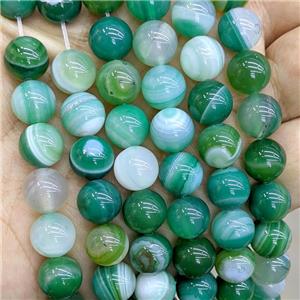 Natural Stripe Agate Beads Green Dye Smooth Round, approx 8mm