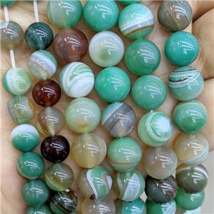 Natural Stripe Agate Beads Green Dye Smooth Round, approx 8mm