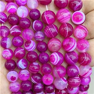 Natural Stripe Agate Beads Fuchsia Dye Smooth Round, approx 10mm