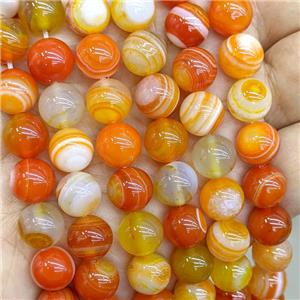 Natural Stripe Agate Beads Orange Dye Smooth Round, approx 8mm