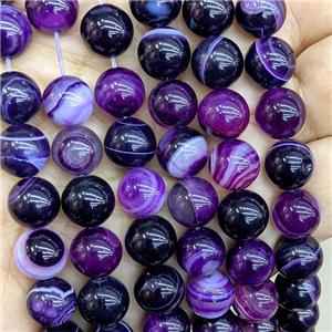 Natural Stripe Agate Beads Purple Dye Smooth Round, approx 8mm