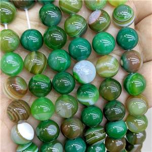 Natural Stripe Agate Beads Green Dye Smooth Round, approx 8mm