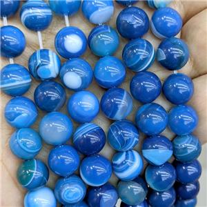 Natural Stripe Agate Beads Blue Dye Smooth Round, approx 10mm