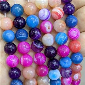 Natural Stripe Agate Beads Dye Smooth Round Mixed Color, approx 10mm