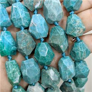 Natural Green Amazonite Nugget Beads Faceted Freeform, approx 15-22mm