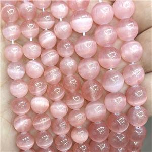 Natural Selenite Beads Lt.red Dye Smooth Round, approx 10mm