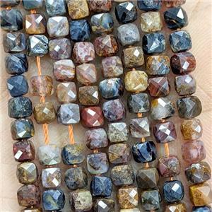 Natural Pietersite Jasper Beads Multicolor Faceted Cube, approx 3.7-4.4mm