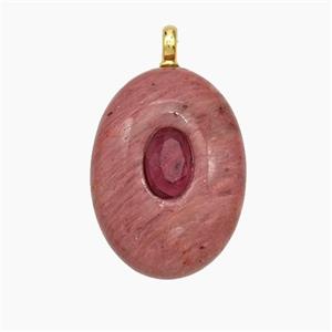 Natural Pink Wood Lace Jasper Oval Pendnat, approx 13-18mm