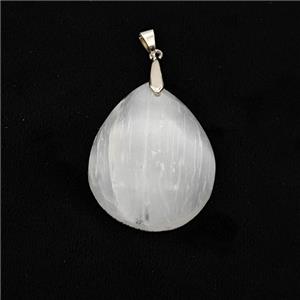 Natural White Selenite Teardrop Pendant, approx 32-40mm