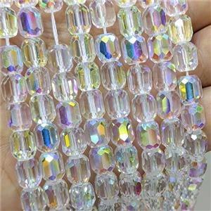 Clear Crystal Glass Barrel Beads Faceted AB-Color Electroplated, approx 8-9mm, 44pcs per st