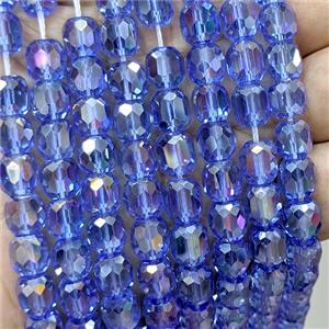 Skyblue Crystal Glass Barrel Beads Faceted Electroplated, approx 8-9mm, 44pcs per st
