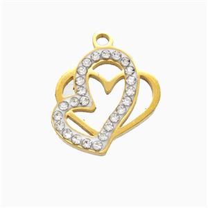 Stainless Steel Heart Pendant Pave Rhinestone Gold Plated, approx 15mm