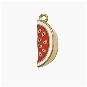 Stainless Steel Watermelon Pendant Red Enamel Gold Plated, approx 7-16mm