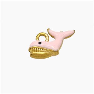 Stainless Steel Shark Pendant Pink Enamel Gold Plated, approx 10-15mm
