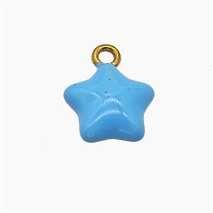 Stainless Steel Star Pendant Blue Enamel Gold Plated, approx 11mm