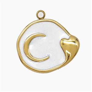 Stainless Steel Moon Pendant White Enamel Gold Plated, approx 17-20mm