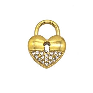 Stainless Steel Locket Pendant Pave Rhinestone Gold Plated, approx 11-15mm