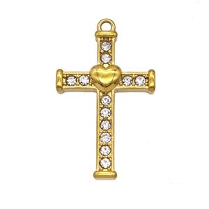 Stainless Steel Cross Pendant Pave Rhinestone Gold Plated, approx 16-25mm
