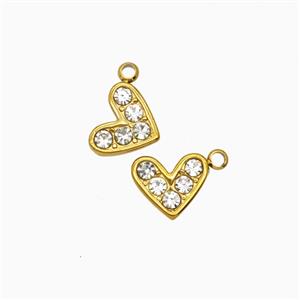 Stainless Steel Heart Pendant Pave Rhinestone Gold Plated, approx 9mm