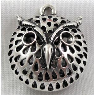 Hollow Tibetan Silver owl pendant, lead free and nickel free