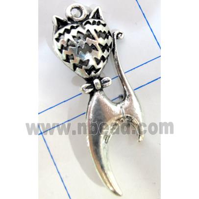 Hollow Tibetan Silver cat pendant, lead free and nickel free