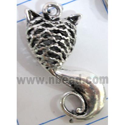 Hollow Tibetan Silver cat pendant, lead free and nickel free