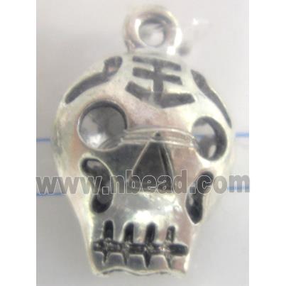 Hollow Tibetan Silver skull pendant, lead free and nickel free