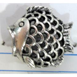 Hollow Tibetan Silver zinc fish bead, lead free and nickel free