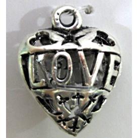 Hollow Tibetan Silver LOVE heart pendant, lead free and nickel free